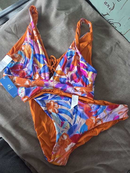 Cupshe Other - Cupshe Bright Orange Multicolor Floral Lace-Up Bikini XL